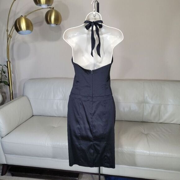 Cache Silk Halter Cocktail Dress W/ 4 Black Ruched Silk Blend Y2K LBD LN vintage - Picture 2 of 8